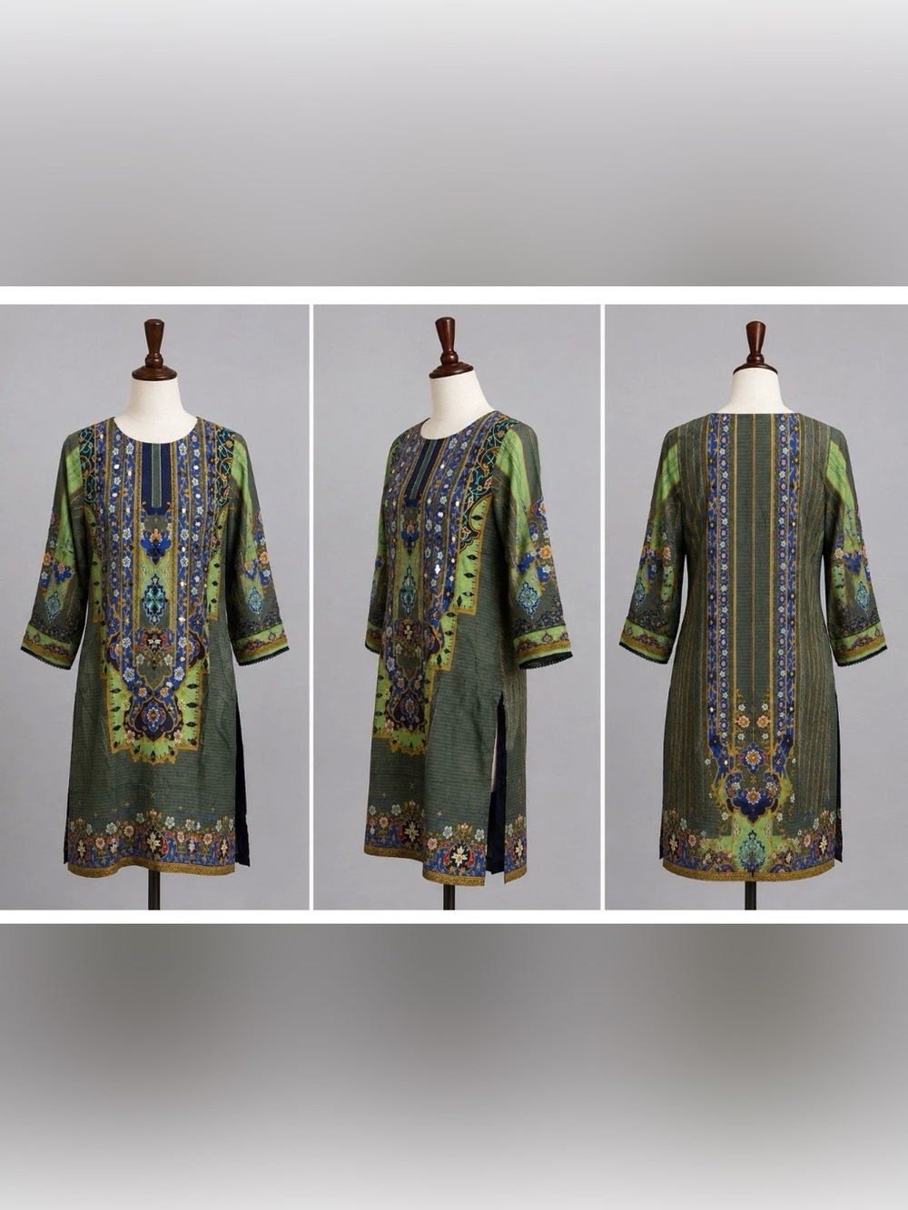 Green Printed Long Sleeve Women's Tunic Top